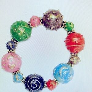 New Handcrafted Painted wood Bead Bracelet